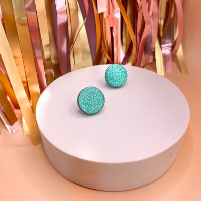 Glittery turquoise leather stud earrings