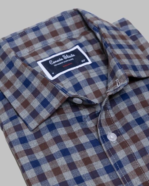 Casual Shirt Brushed Cotton With Chest Pocket - Brown Check