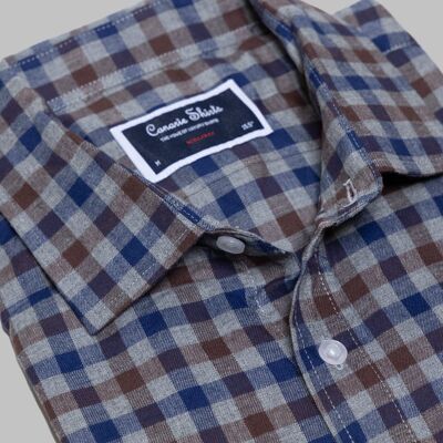 Casual Shirt Brushed Cotton With Chest Pocket - Brown Check