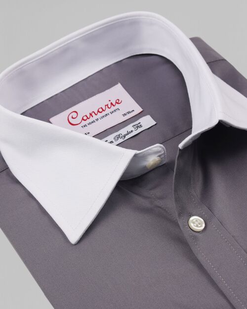 Men's Formal Grey & White Twill Double Cuff Easy - Iron Shirt