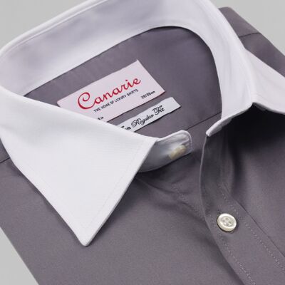 Camicia formale da uomo in twill doppio polsino grigio e bianco facile da stirare