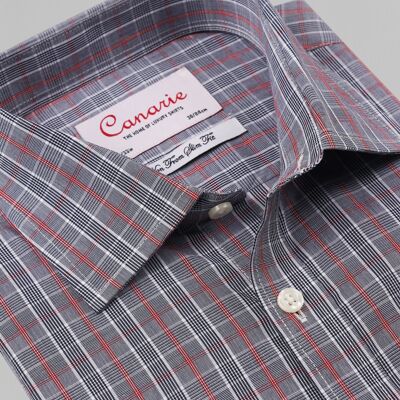 Men's Formal Grey Red Grid Check Easy - Iron Shirt