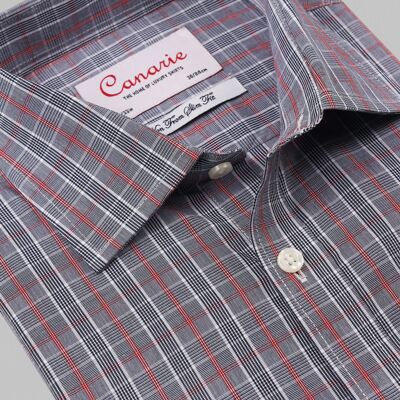 Formales, grau-rotes Gitterkaro-Hemd für Herren, leicht zu bügeln