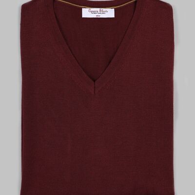 Merino Pullover mit V-Ausschnitt - Burgund