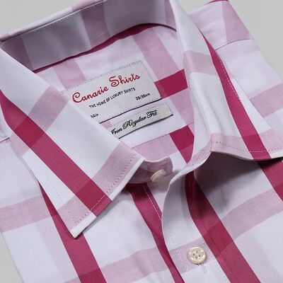 Men's Formal Shirt White Wine Red Check Easy Iron