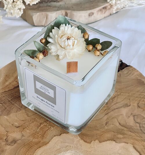 Bougie Florale / Parfum Fleur de coton / mèche en bois