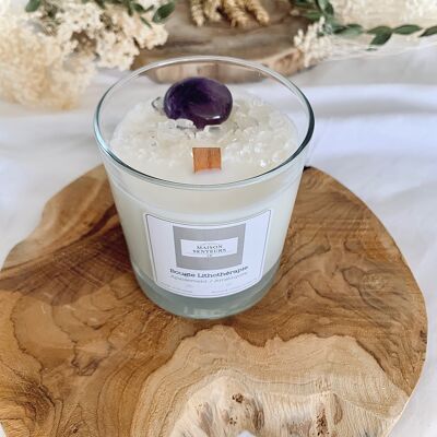 Soothing Lithotherapy Candle - Amethyst / Perfume of your choice / wooden wick