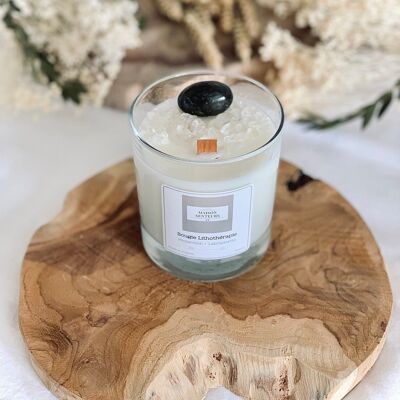 Lithotherapy Protection Candle - Labradorite / Jasmine Perfume / wooden wick