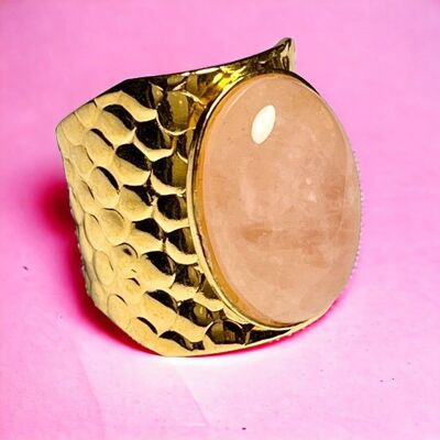 Anello "AURELIE" in oro fino e pietra di quarzo rosa