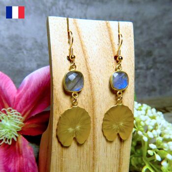 Boucles d’oreilles "SLOANE" dorées or fin Labradorite 2