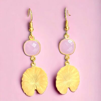 Pendientes "SOPHIA", oro fino, Calcedonia rosa