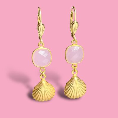 Fine gold “BROOKLYN” earrings in pink Chalcedony