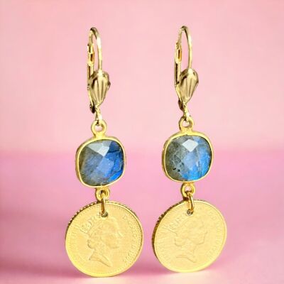 "NOVA" gold-plated fine gold Labradorite earrings
