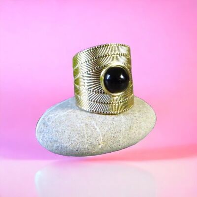 Anpassungsfähiger Ring „NATHALIE“ aus Edelstahl und Onyx