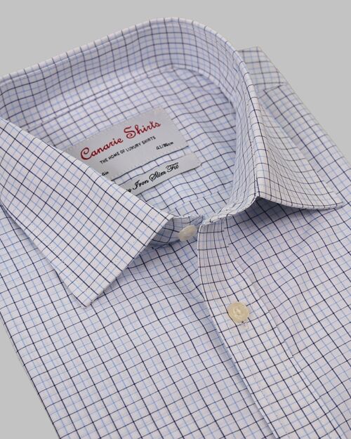 White Blue Check Luxury Men's Shirt Easy Iron