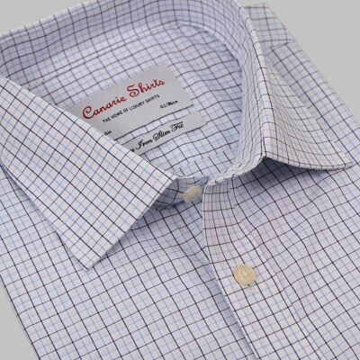 Luxus-Herrenhemd mit Karomuster in Weiß und Blau, leicht zu bügeln