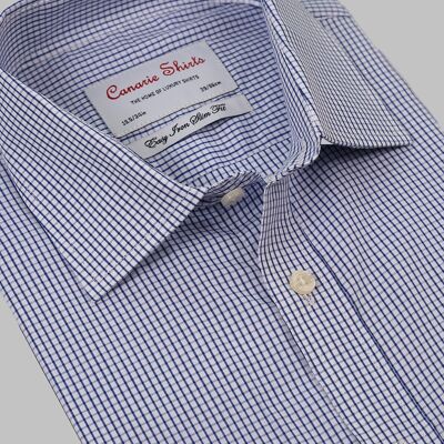 Camisa de hombre de lujo con cuadros en blanco y azul marino, planchado fácil