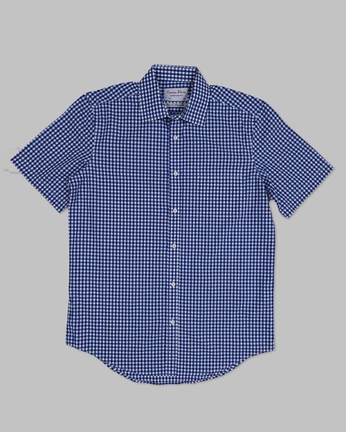 Smart Short Sleeve Cotton - Dark Blue/Navy Check Shirt