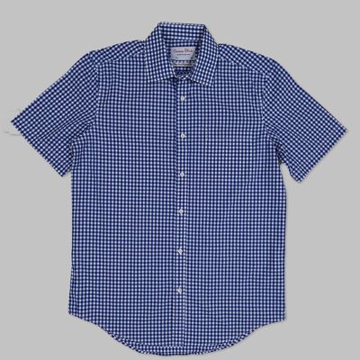 Smart Short Sleeve Cotton - Dark Blue/Navy Check Shirt