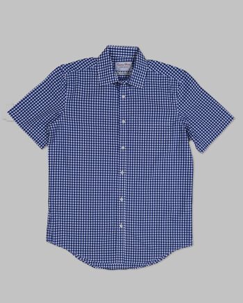 Coton intelligent à manches courtes - Chemise à carreaux bleu foncé/marine 1