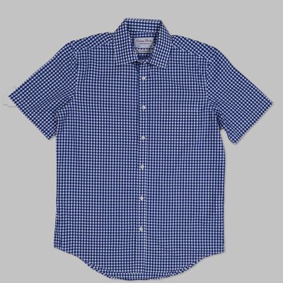 Algodón de manga corta inteligente - Camisa a cuadros azul oscuro/azul marino