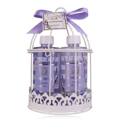 Shower set women gift set LAVENDER in a beautiful wire basket, 4-piece care set