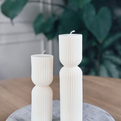 Grooved pillar candle made from soy wax - vegan
