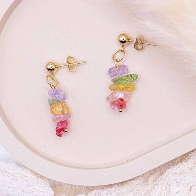 Orecchini pietre colorate anallergiche - orecchini leggeri con pietre arcobaleno boho