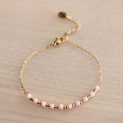 Pulsera fina de acero inoxidable con facetas y cuentas – rosa viejo/oro