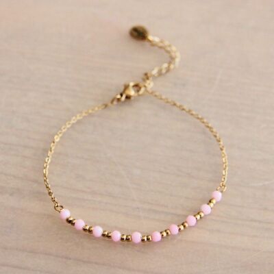 Stainless steel fine bracelet with facets and beads – old pink/gold