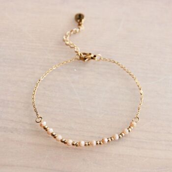 Bracelet fin en acier inoxydable à facettes et perles – taupe/doré