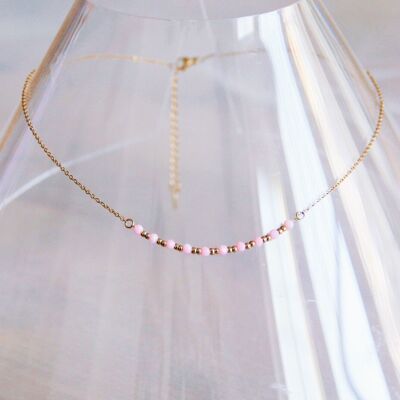 Stainless steel fine chain with mini facets and beads – old pink/gold