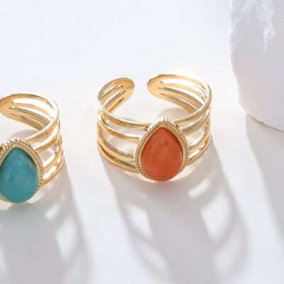 Gold line ring with orange drop-shaped stone
