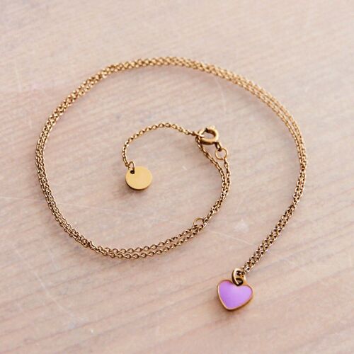 Stainless steel fine chain with mini heart - lilac