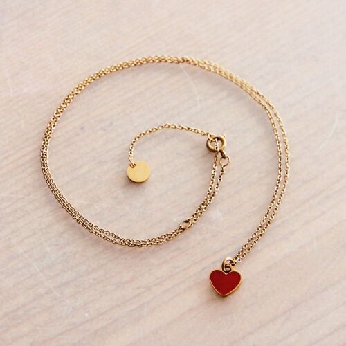 Stainless steel fine chain with mini heart - red
