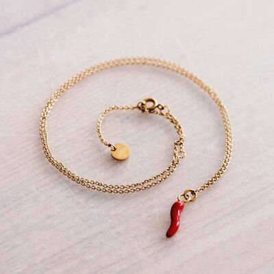 Stainless steel fine chain with red pepper - gold