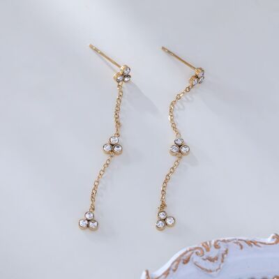 Dangling chain earrings with rhinestones