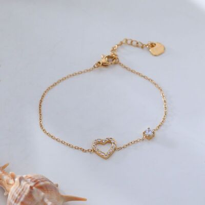 Rhinestone heart chain bracelet with rhinestones