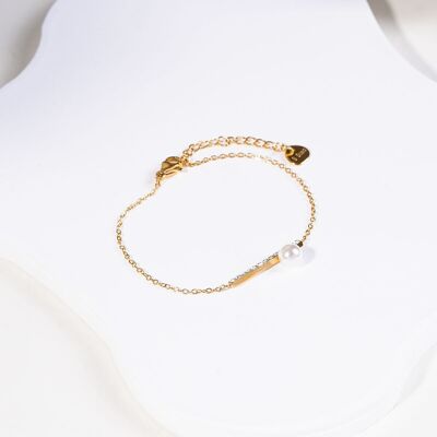 Bracciale a catena in oro con barra di strass e perla