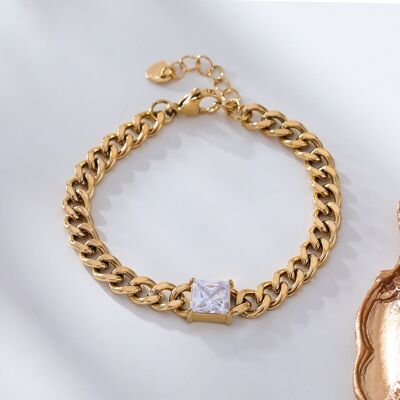 Thick chain bracelet with square rhinestones