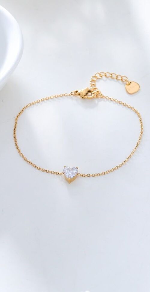 Bracelet chaîne dorée strass en cœur