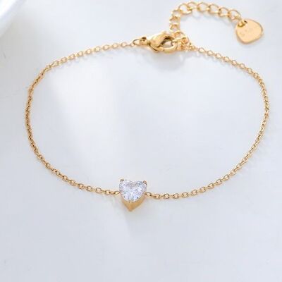 Gold rhinestone heart chain bracelet