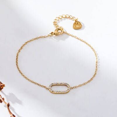 Bracelet chaîne dorée ovale en strass