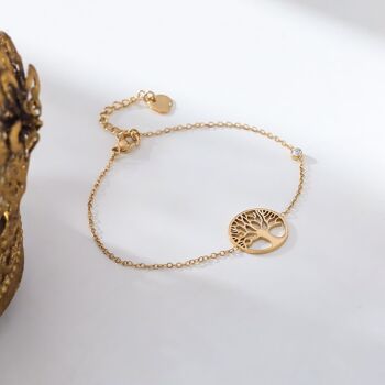 Bracelet chaîne dorée avec arbre de vie 2