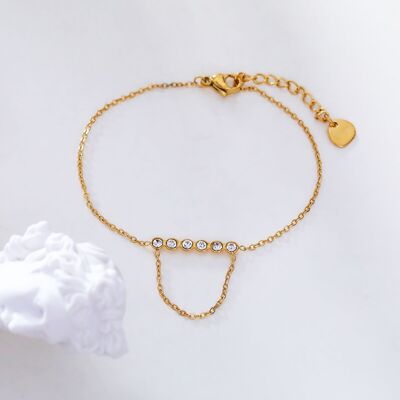 Bracelet chaîne dorée strass et chaîne pendante