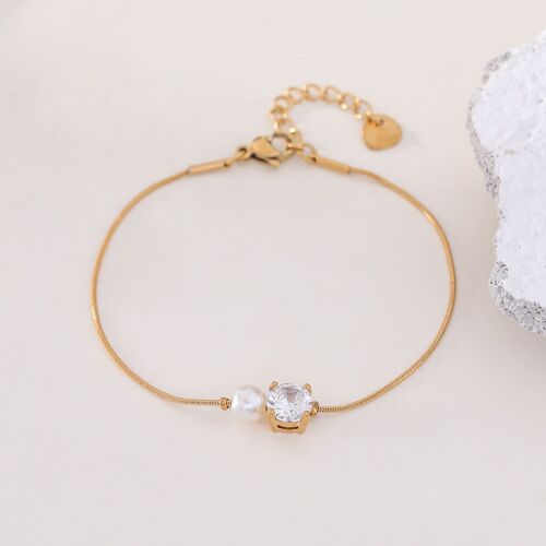 Bracelet chaîne fine avec strass et perle