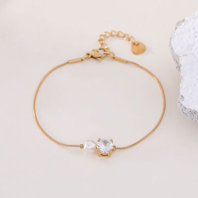 Bracciale a catena sottile con strass e perla