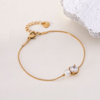 Bracelet chaîne fine avec strass et perle 2