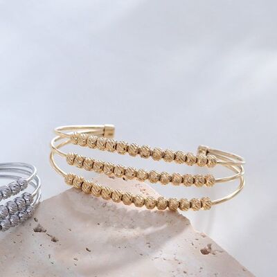 Golden triple line and ball bangle bracelet