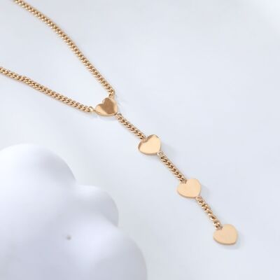 Gold Y chain necklace with hearts